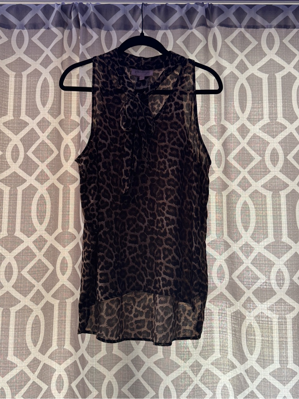 Philosophy Brown Leopard Print Sleeveless Tie Neck Blouse